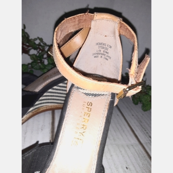 Sperry Top-Sider Striped Ankle Wedge - Black/White - Tan Leather - Picture 11 of 13
